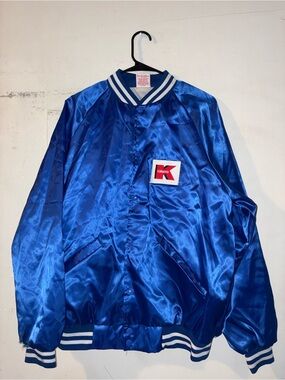 Vintage 90s Satin Bomber Jacket Blue XL Made USA